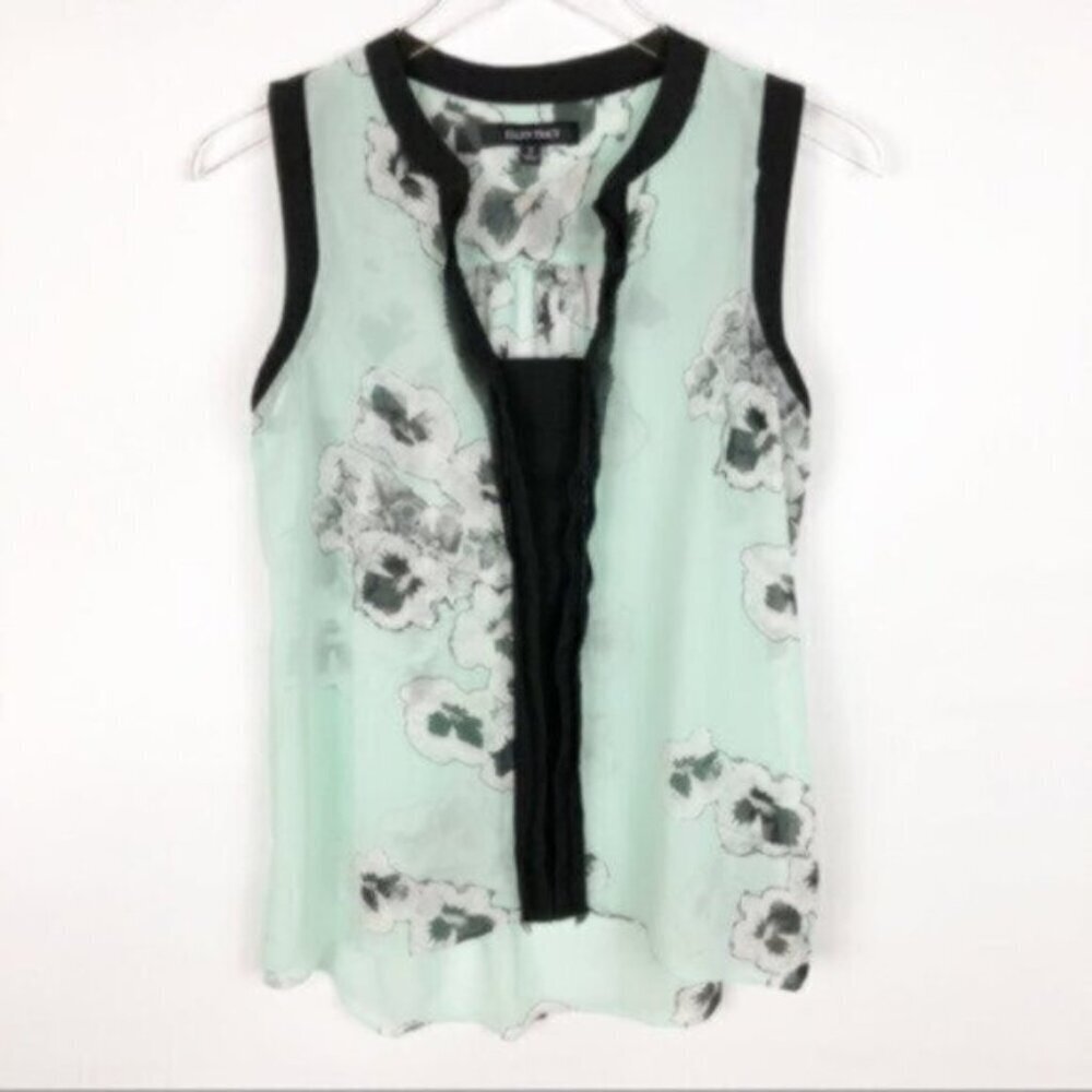 Ellen Tracy | Women's Green & Black Floral Pattern Blouse Size Small